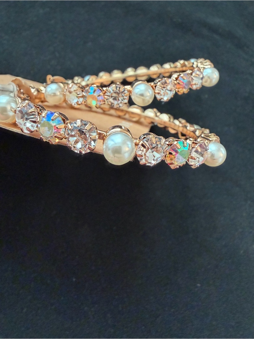 NWT. Plunder Rose Gold Hoop Earrings with Pearlescent Accents - Picture 3 of 3